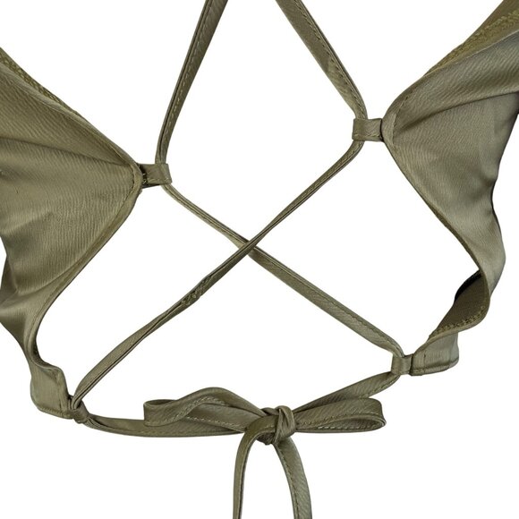 ASOS Olive Long Sleeve Satin Crop Top Open Back Tie Detail Women’s Size 8 - Picture 5 of 8